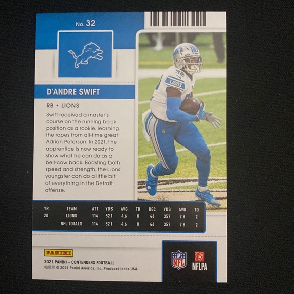 Dandre Swift - 2021 panini contenders football #32 - Picture 2 of 2